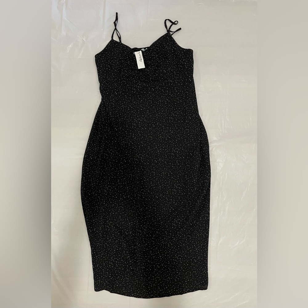 Reitmans spaghetti strap midi dress, black dot pattern, Size M